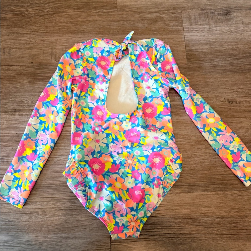 Cat & Jack Girls' Long-Sleeve Floral One-Piece Swimsuit - Pink, Yellow, Blue - Picture 4 of 5